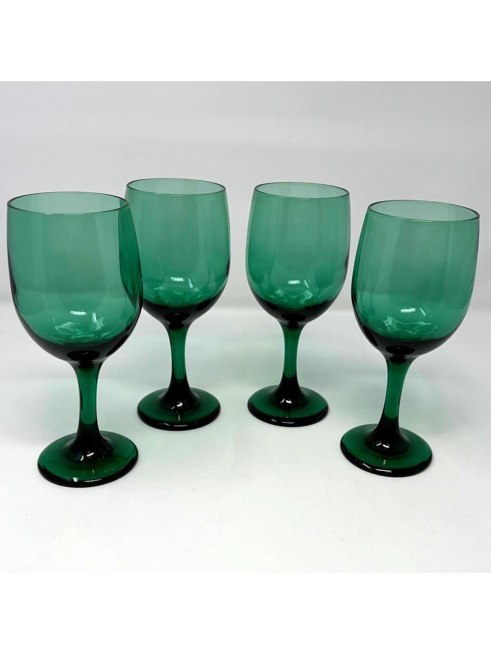 4 Vintage Libbey Juniper Green Wine Water Goblets Glasses 7 1/4" 12oz